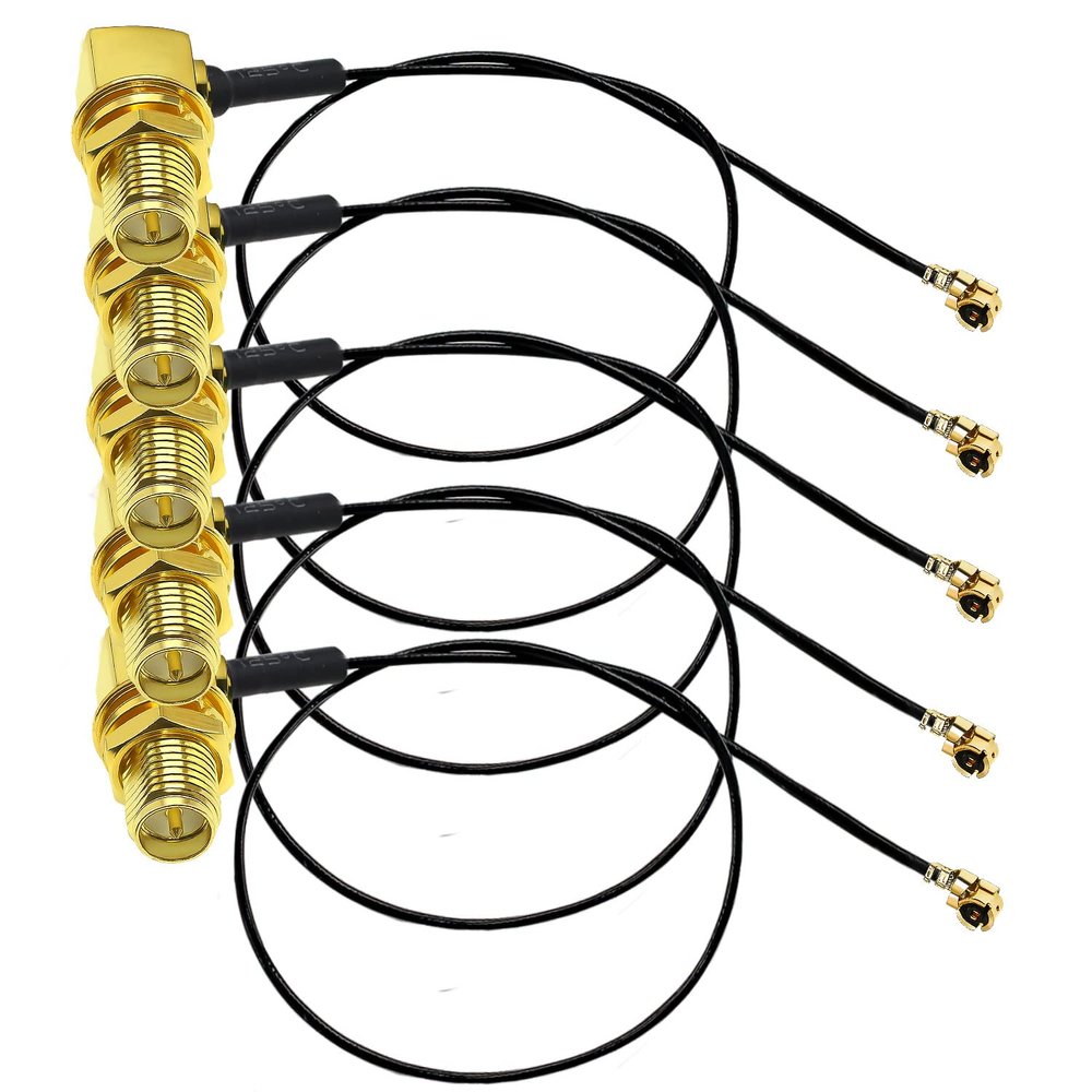 TUOLNK IPX to RP SMA Elbow Extension Cable U.FL MHF1 to RP-SMA Female Right Angle WiFi Antenna Pigtail Cable 1.13mm Extension Cable for WiFi Router Network Card 12inch(30cm) 5 Pack