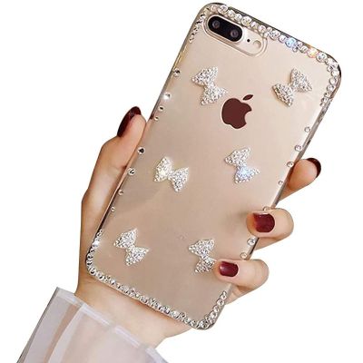 LCHDA Bling Diamond Case for Samsung Galaxy S21 FE 5G, Glitter Clear Crystal Shining Bright Diamonds Luxury Sparkle Transparent Rhinestone Bumper Women Girls Protective Phone Case Cover - Bow-Knot