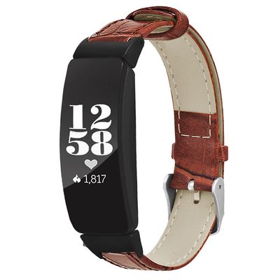 KangPlus Strap Compatible with Inspire/Inspire HR,Sport Leather Vintage Denim Style Replacement Wristband Casual Breathable Adjustable Band with Metal Buckle for Women Men - Brown