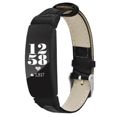 KangPlus Watch Band Compatible with Inspire/Inspire HR,Women Men Sport Leather Vintage Denim Style Replacement Wristband Casual Breathable Adjustable Band with Metal Buckle - Black