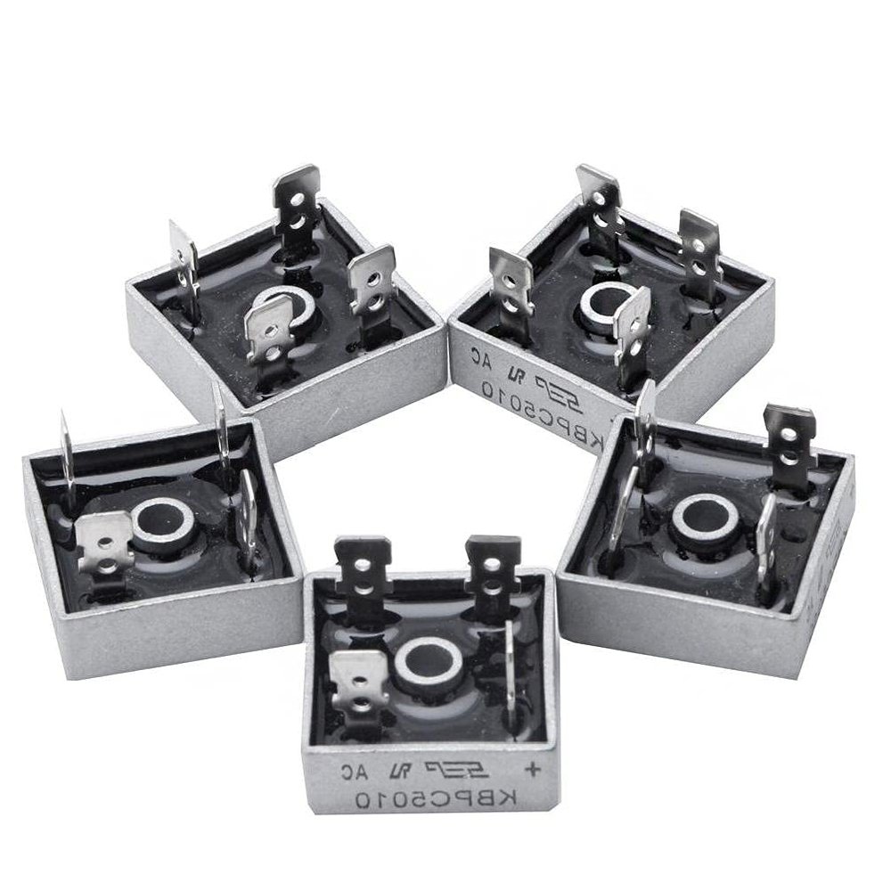 5 x KBPC5010 1000V 50A Metal Case 4 Pin Single Phase Diode Bridge Rectifier Transmitter Circuit Board Converter Power Supply Module Drive Connector Electronic Chip Amplifier Equalizer Charger Step