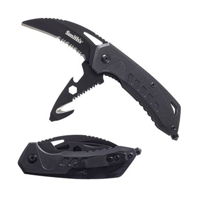 Smith's 51265 Rescue 2-Blade Folding Knife + G10 Rugged Handle Cord Cutter, Hex Wrench, Hand Saw, Bottle Opener Slim Design, Flip Open, Pocket Clip Everyday Carry Gift for Men