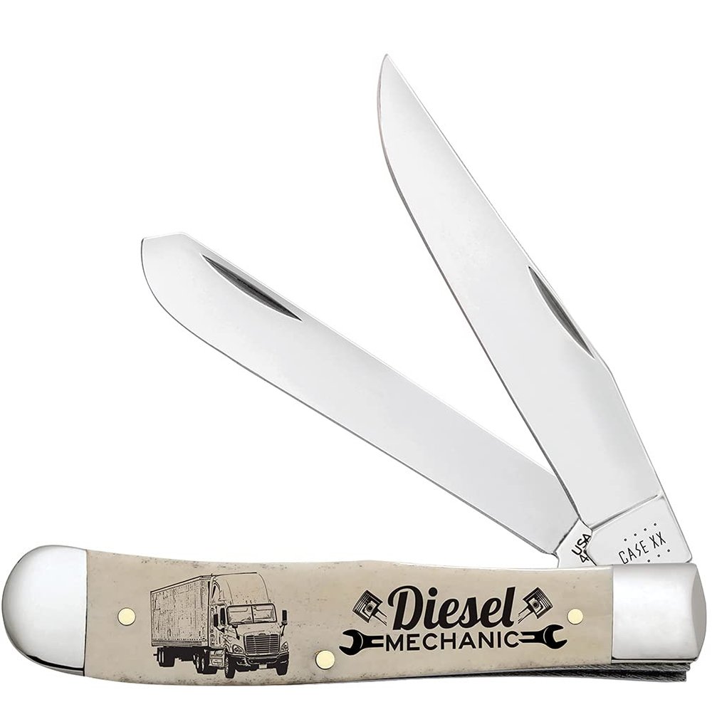 Case WR XX Pocket Knife Natural Smooth Bone Trapper Diesel Mechanic Item #106763 - (6254 SS) - Length Closed: 4 1/8 Inches