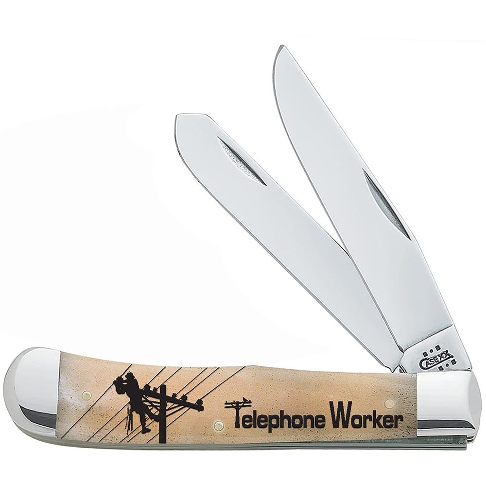 Case WR XX Pocket Knife Natural Smooth Bone Trapper Telephone Worker Item #1067614 - (6254 SS) - Length Closed: 4 1/8 Inches
