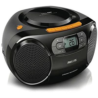 PHILIPS Boombox Portable CD Player - Portable MP3 Player and Cassette Tape Player, Boom Box Compact Stereo Sound System with Dynamic Bass Boost Silver (Black)
