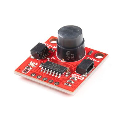 SparkFun Qwiic PIR - 170uA (EKMC4607112K)-Detect motion in a small area- 2x Qwiic connectors- Small 1 inch x 1 inch breakout sensor- 5m detection distance- 90 x 90 (45) detection area- low profile