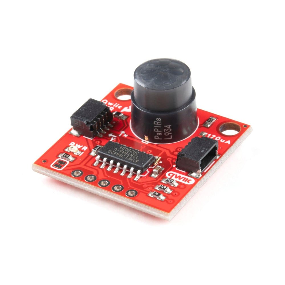 SparkFun Qwiic PIR - 170uA (EKMC4607112K)-Detect motion in a small area- 2x Qwiic connectors- Small 1 inch x 1 inch breakout sensor- 5m detection distance- 90 x 90 (45) detection area- low profile