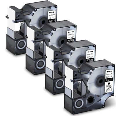 GREENCYCLE Label Maker Tape 53713 S0720930 Compatible for DYMO D1 Cartridge 1" (24mm) x 23ft (7m) for LabelManager 450D 500TS LabelWriter 450 Duo MobileLabeler (Black on White, 4 Pack)