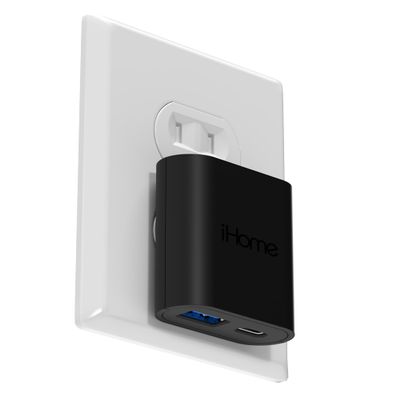 iHome USB C Charger: AC Pro 20W Multiport (1 USB-C Port, 1 USB-A Port), Flat USB Block, Dual Port USB Plug Adapter & Phone Charging Block (Black)