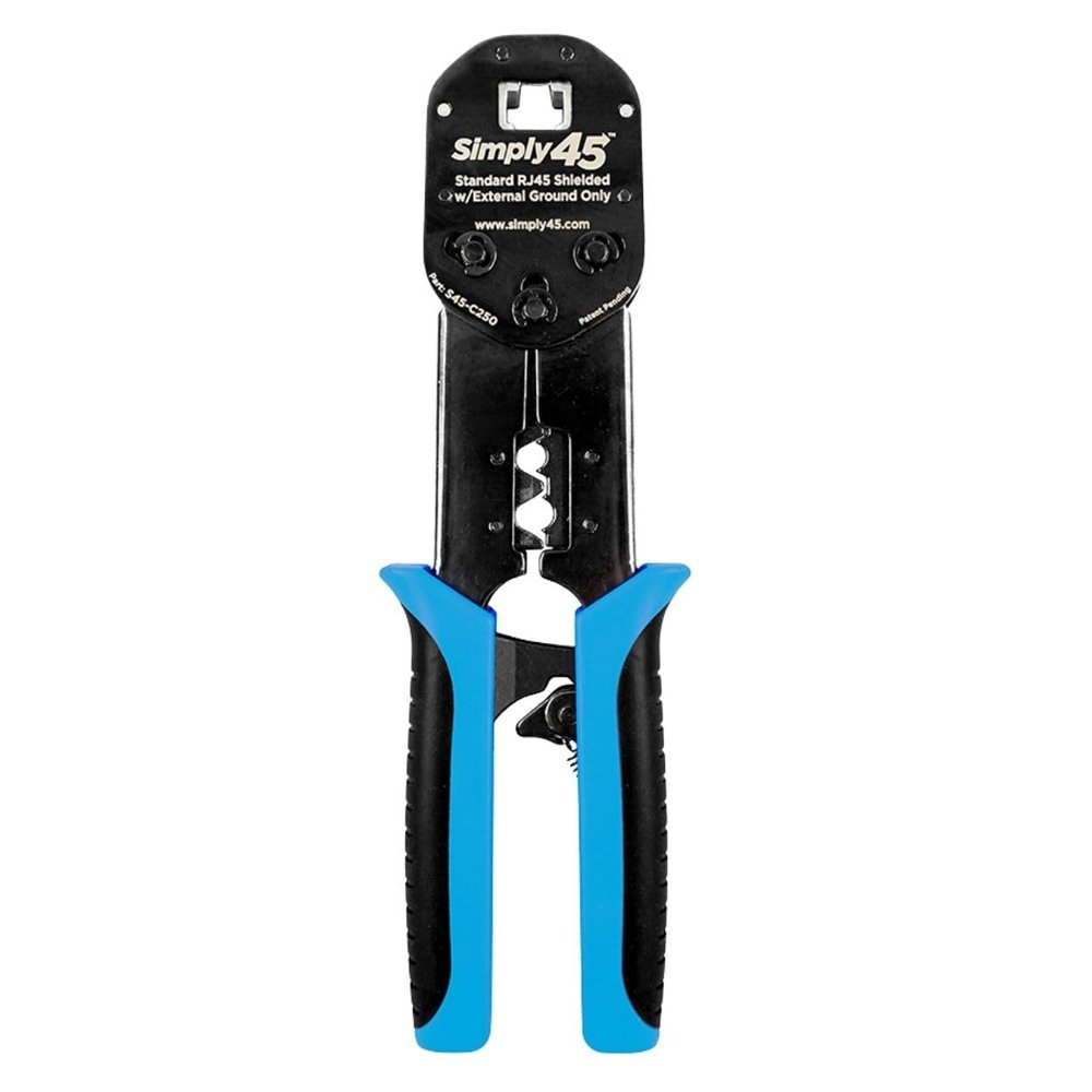 Simply45 Universal Standard RJ45 Crimp Tool l for Shielded External Ground Standard WE/SS (8P8C) RJ45 Modular Plugs - Includes Crimp Socket for External Ground Arm - S45-C250