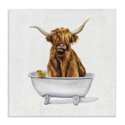 Stupell Industries Shaggy Country Cattle in Bathtub Rubber Duck, Designed by Donna Brooks Canvas Wall Art, 36 x 36, Brown