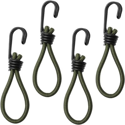 AKOAK 4 Pcs Bungee Cords with Hooks, Short Bungee Cords with Metal Screw Hooks, Army Green Bungee Cords Heavy Duty Outdoor Bungee Cords for Camping, Tarps, Tents, Hiking, Hunting, Trucks and Boats