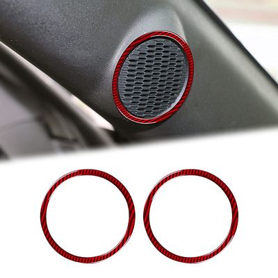 BLAKAYA Compatible with Sticker Carbon Fiber A-Pillar Speaker Cover Door Audio Loudspeaker Ring Trim Cover Accessories for Ford Mustang 2015 2016 2017 2018 2019 2020 (2PC Red