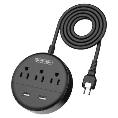 2 Prong Power Strip with 10ft Extension Cord, NTONPOWER 1875W/15A, 180 Rotating Plug, 2 Prong to 3 Prong Outlet Adapter, Wall Mountable, 3 AC Outlets & 2 USB, Ideal for Older House Office Desktop