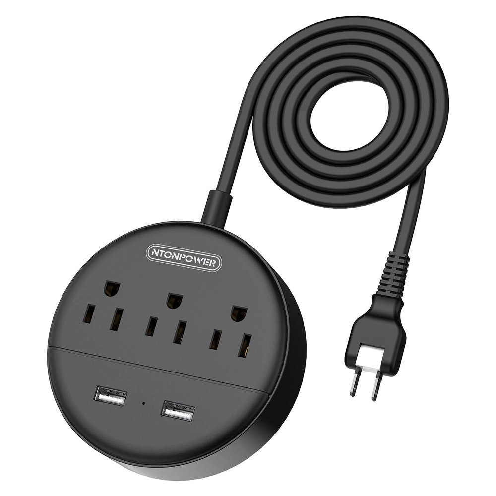 2 Prong Power Strip with 10ft Extension Cord, NTONPOWER 1875W/15A, 180 Rotating Plug, 2 Prong to 3 Prong Outlet Adapter, Wall Mountable, 3 AC Outlets & 2 USB, Ideal for Older House Office Desktop