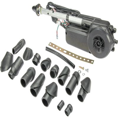 URO Parts AUTA2050B Power Antenna Kit, Universal Power Antenna w/Black Mast; Includes mounting Hardware and Electrical connectors; for Vehicles with 0-30 Degree Body Slopes