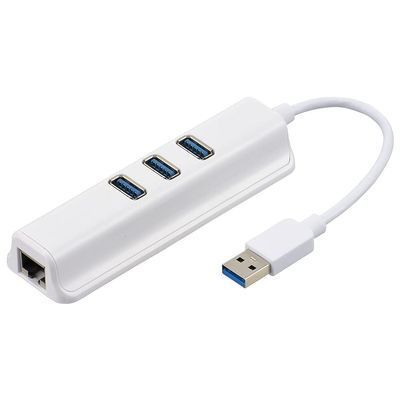 Ohm Electric USB Hub 3 Port GigaLAN Adapter Type A 3.2 Gen1 PC-SH3PL09-W 01-3977 OHM White