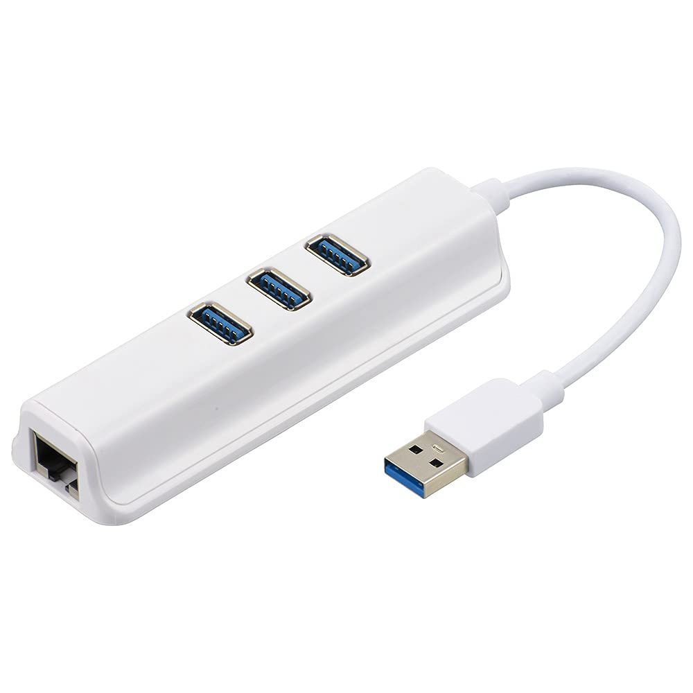 Ohm Electric USB Hub 3 Port GigaLAN Adapter Type A 3.2 Gen1 PC-SH3PL09-W 01-3977 OHM White