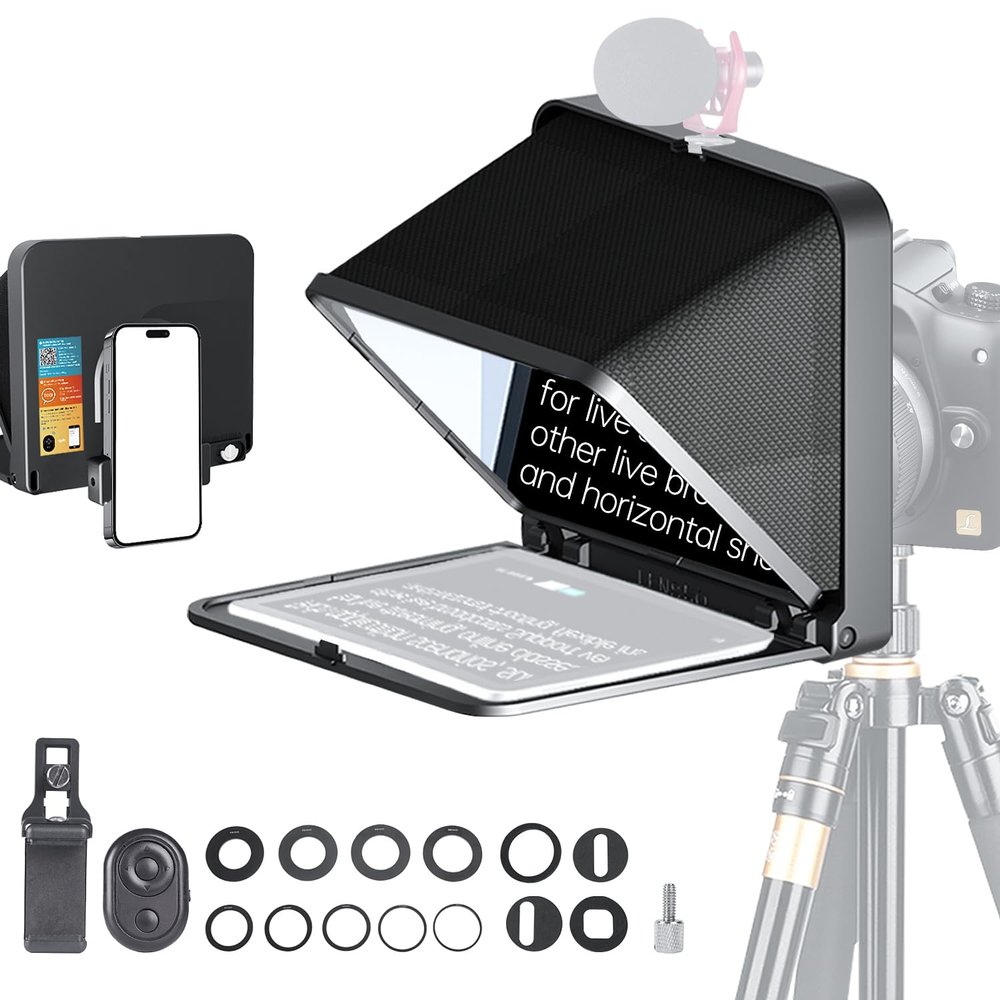 LENSGO Portable Teleprompter for iPad Tablet Smartphone DSLR Camera 7.9'', APP Compatible with iOS & Android System for Online Teaching Vlog Live Streaming Interview (TC7 for phond/ipad/Camera)