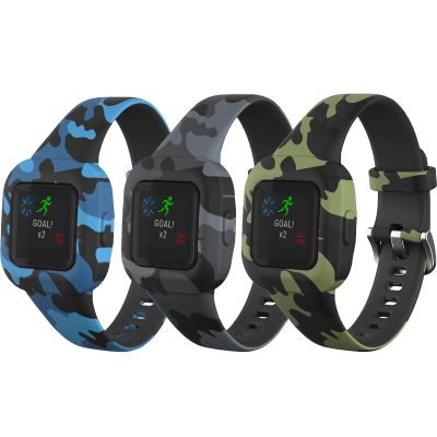 AresserA for Garmin Vivofit jr.3 Bands, Silicone Replacement Watch Bands Compatible with GarminFit jr.3 for Kids Boys Girls-3 Pack:Blue&Green&Gray Camo