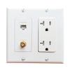 BOPLAT 2 Gang Ethernet Coax Wall Plate with 20Amp Power Outlet - Duplex Receptacle Outlet Cover Plate with Coaxial Ethernet +1 Port CAT6 + 1 Coax Cable TV F Type Jack- White view 1