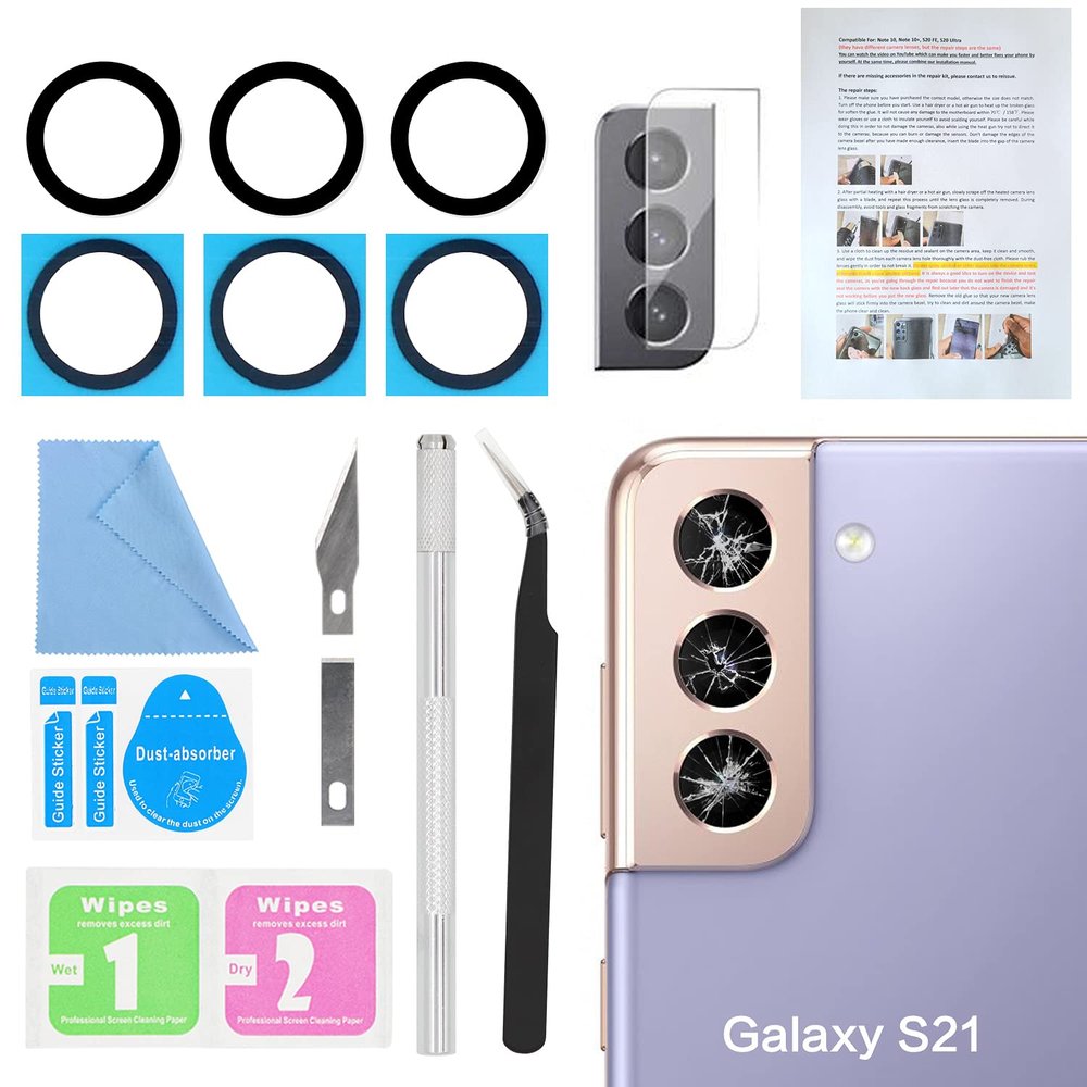 2PCS Back Rear Camera Lens Glass Replacement, for ASDAWN Back Lens Glass for Samsung Galaxy S21 / S21 Plus All Carriers with Free Lens Film + Installation Manual + Repair Tool Set