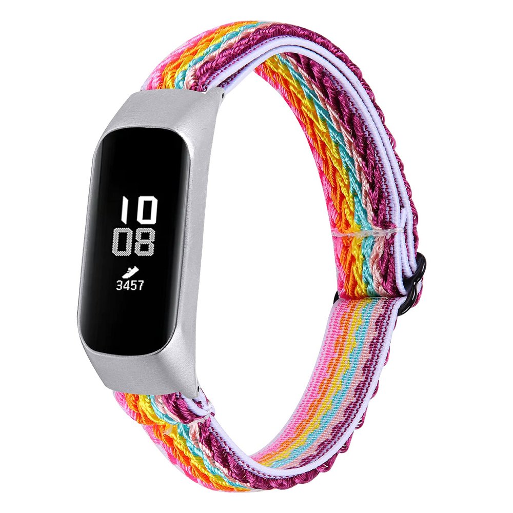 Wristband Compatible with Samsung Galaxy Fit E Strap,Jennyfly Women Men Sport Lightweight Soft Elastic Knit Adjustable 5.3-8.3 inch Breathable Replacement Watch Strap - Rainbow