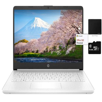HP 14" Thin Light Laptop, Intel 2-Core N4020, 16GB RAM, 192GB Storage(64GB eMMC+128GB Micro SD), 1Yr Office, Win 11 Bundle with GaPi Mousepad (White)