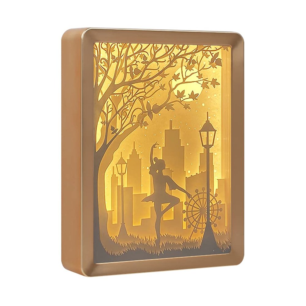 SIWEME 3D Paper Carving Light Box LED Night Light Lamp 3D Paper Cut Light Creative Shadow Box Kids Bedroom Decor Creative Gift Items for Girls (Ballet)