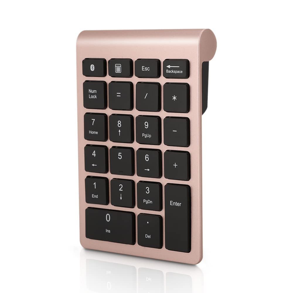 Jopwkuin Bluetooth Number Pad, 22 Keys Numeric Keypad with Shortcut Keys, Portable 10-Key Financial Accounting Keyboard for Laptop PC Desktop - Rose