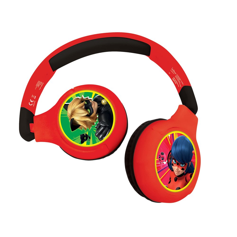 LEXiBOOK, Miraculous Ladybug Cat Noir, 2-in-1 Bluetooth Headphones for Kids - Stereo Wireless Wired, Kids Safe, Foldable, Adjustable, HPBT010MI