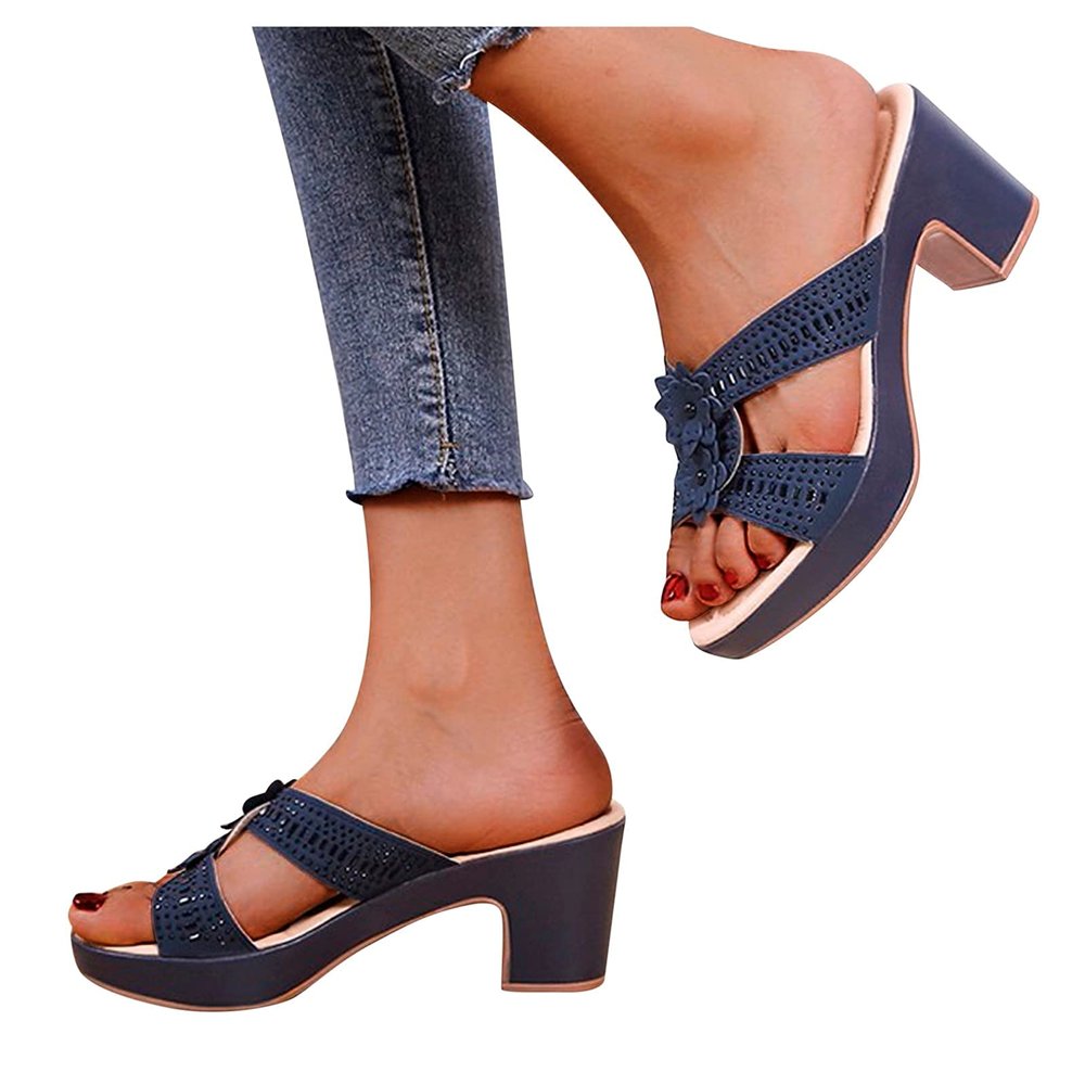 ZBYY Women's Wedge Sandals,Fashion Comfort Slip On Peep Toe High Heel Platform Sandals Slide Wedge Sandals