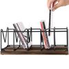 MyGift Vintage CD Stand Holder, DVD Tower, Rustic Burnt Solid Wood and Matte Black Metal Racks, Tabletop Compact Disc Case Organizer Storage - Holds 25 Jewel Cases view 4