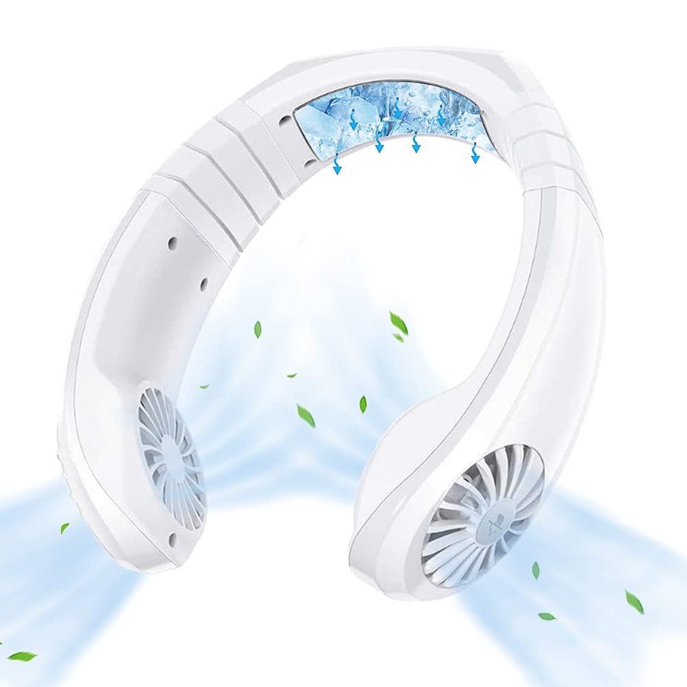 AQUYY Hands Free Portable Neck Fan, Mini USB Rechargeable Neck Cooler Fan with 3 Speeds, Personal Air Conditioner Hanging Neckband Cooling Fan for Summer Home Office Sport Indoor Outdoor White
