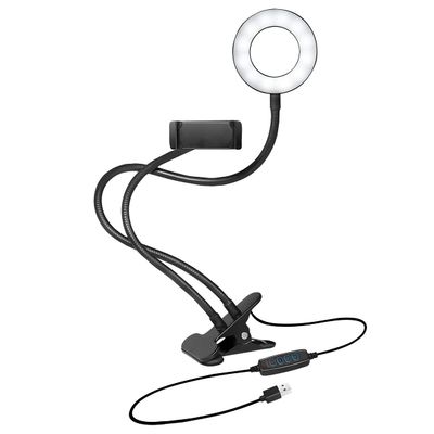 LogiLink AA0150 LED Ring Light (Diameter 8.5 cm) with Smartphone Holder, 3 Colour Modes (Natural, Warm Cold) and 24 LEDs for Professional Videos and Pictures