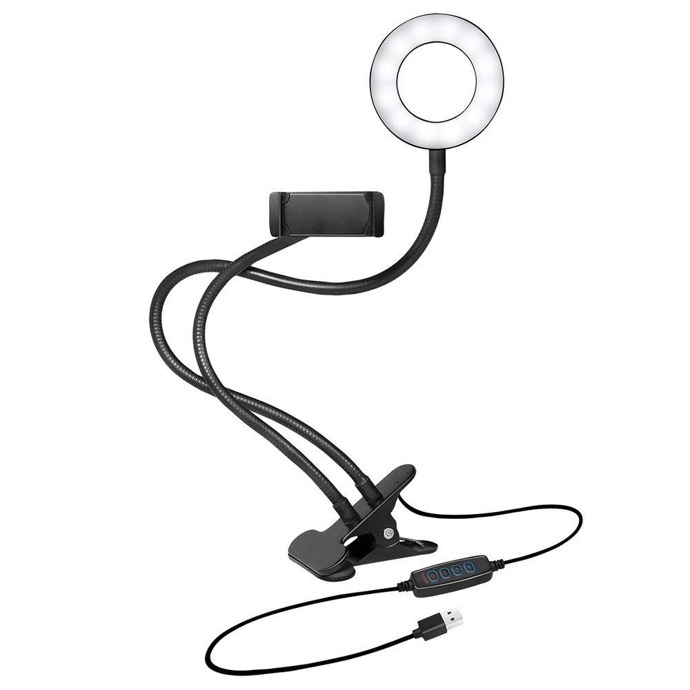 LogiLink AA0150 LED Ring Light (Diameter 8.5 cm) with Smartphone Holder, 3 Colour Modes (Natural, Warm Cold) and 24 LEDs for Professional Videos and Pictures