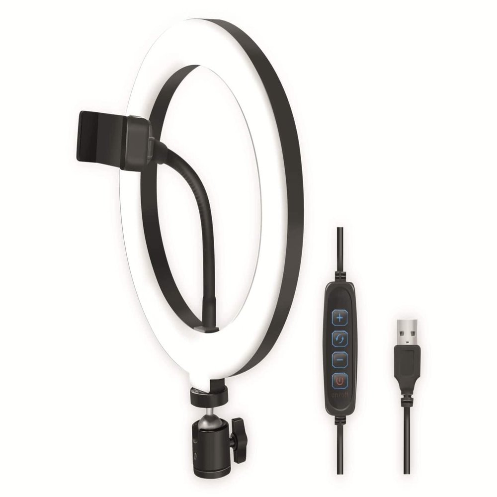 LogiLink AA0151 LED Ring Light/Ring Light (Diameter 20 cm) with Smartphone Holder, 3 Colour Modes (Natural, Warm, Cold) and 72 LEDs for Professional Videos and Pictures, Black, 72 LEDs (Diameter 20)