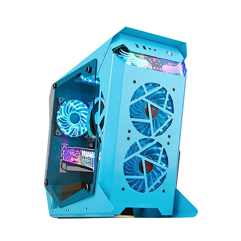 Computer Cases,Mid-Tower PC Gaming Case M-ATX/ITX - Front I/O USB 3.0 Port - Tempered Glass Side Panel - Cable Management System - Water-Cooling Ready (Color : Blue)