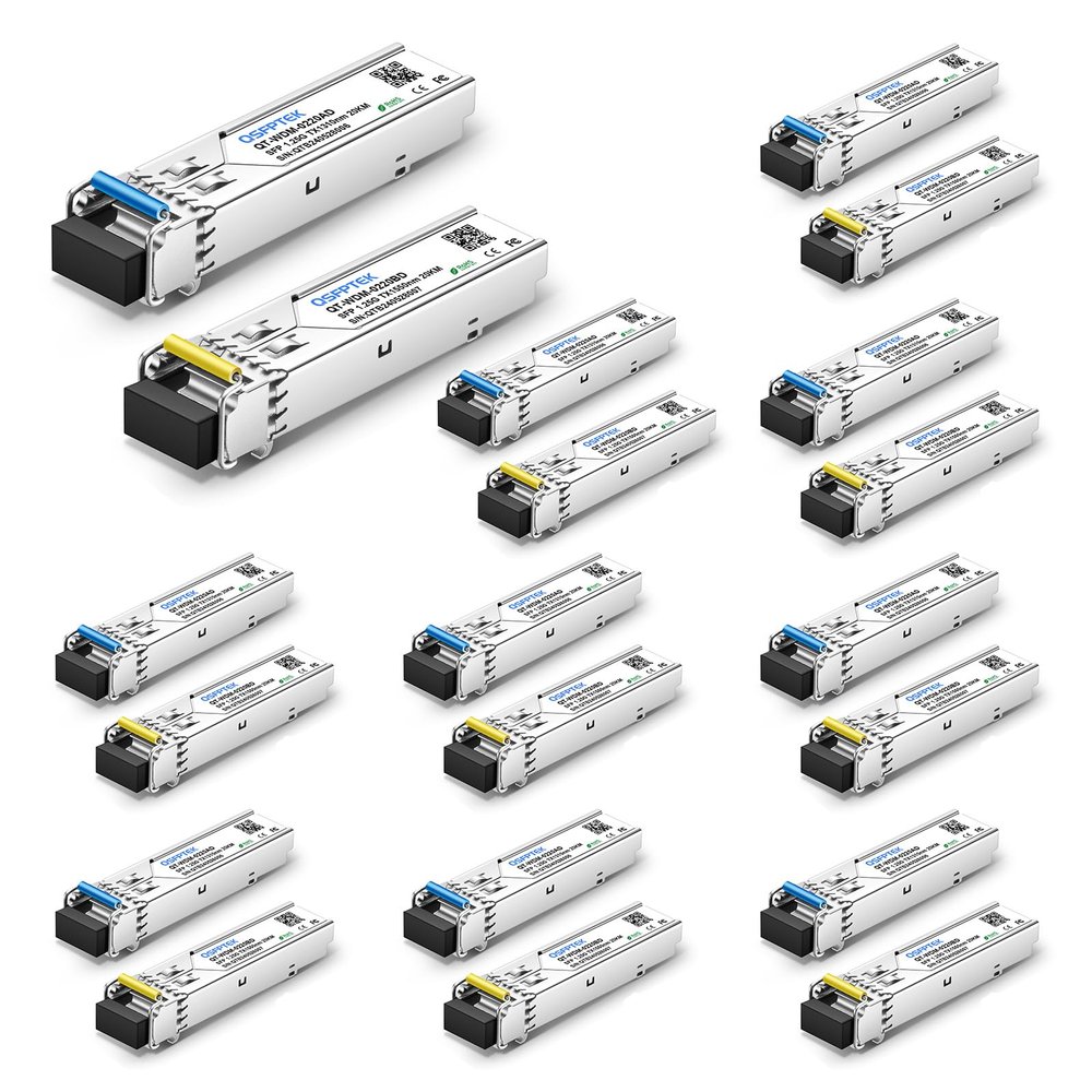1.25G SFP Module, 1000Base-BIDI WDM Transceiver, 20KM Simplex LC DDM Tx1310/Rx1550nm Optical Fiber Transceiver for Cisco GLC-BX-20U, Cisco GLC-BX-20D, Ubiquiti, Mikrotik, D-Link, Supermicro, Netgear