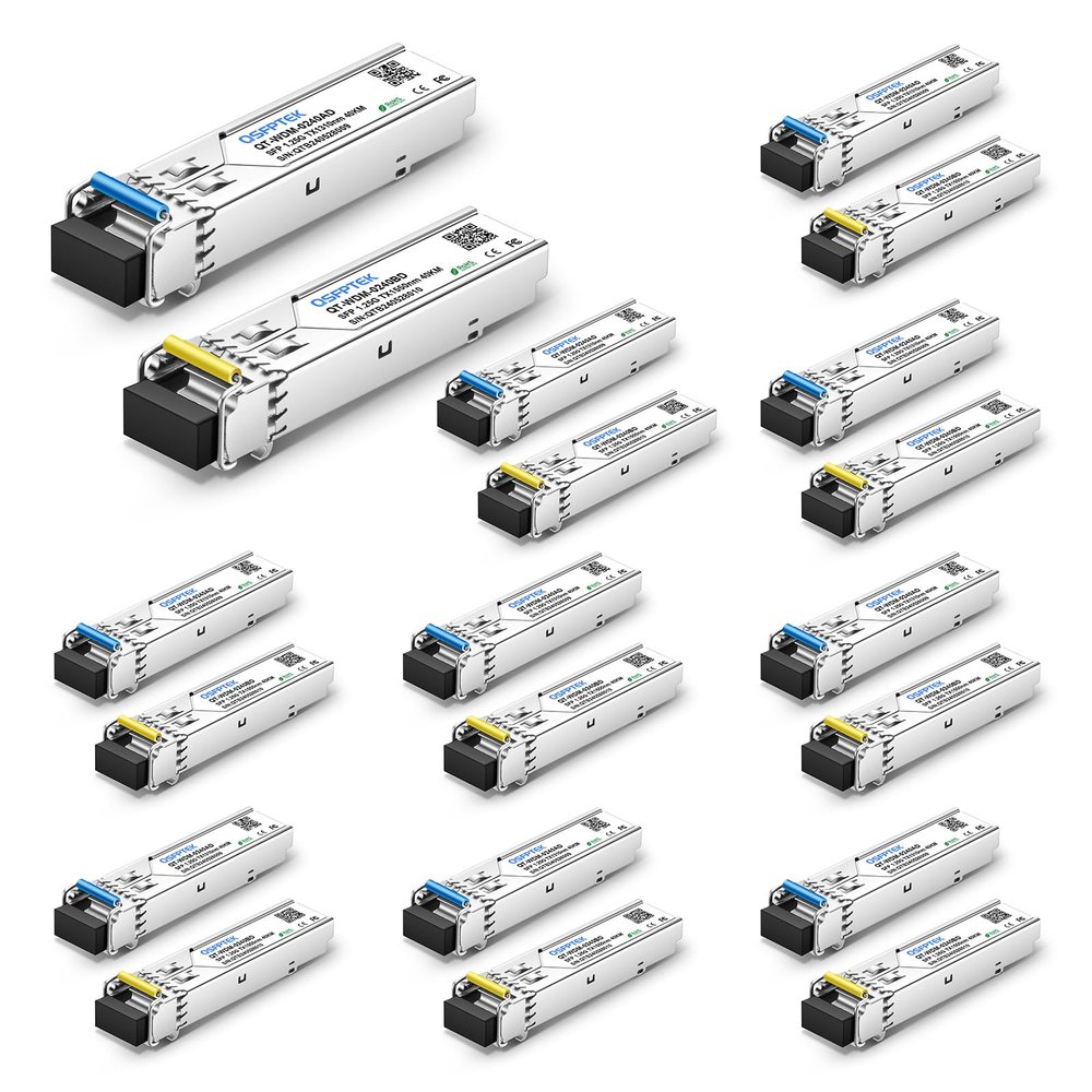 1.25G SFP 1000BASE-BX-D BIDI WDM Transceiver, 40KM Simplex LC DDM Optical transceiver Tx1310/Rx1550nm for Cisco GLC-BX-40U, Cisco GLC-BX-40D, Ubiquiti, Mikrotik, D-Link, Supermicro, Netgear -10 Pairs