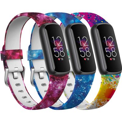 ECSEM Flexible Silicone Band Compatible with Fitbit Luxe Watch Bands Replacement Adjustable Quick Release Wristband Straps Pattern Bracelet for Women&Men,Large