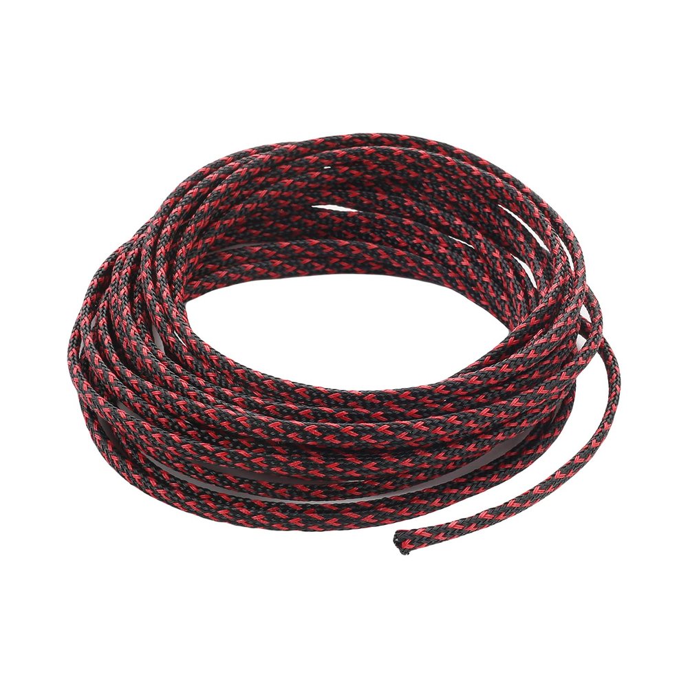 Aicosineg Wire Braided Protective Sleeve for Household Device Cable Management Hose Abrasion Black and Red 1/6Inch 16ft 1Pcs