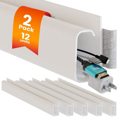 EVEO Cable Management Under Desk Kit (12 Units)- Under Desk Cable Management Cord Cover, Cable Hider Cord Management Under Desk Cable Organizer Cord Organizer Tray - 96''J Channel 12X16 - White