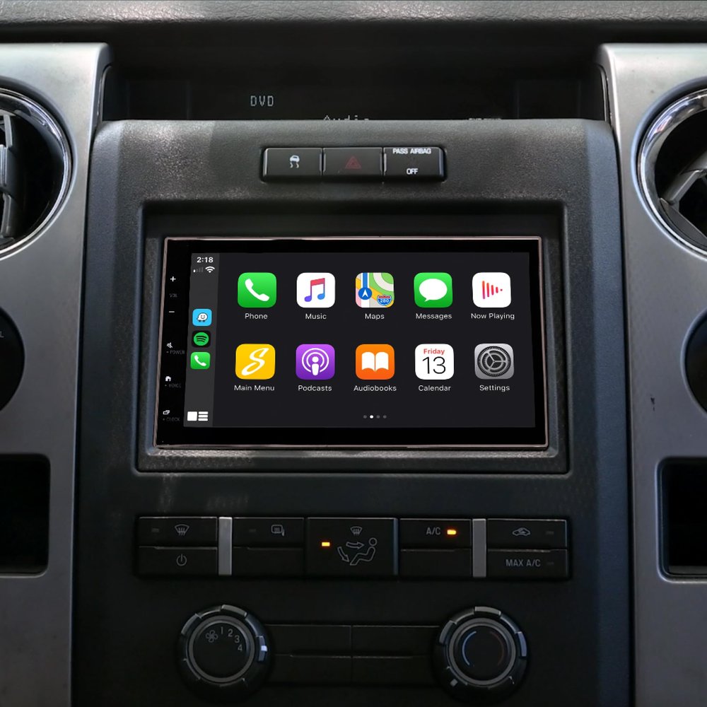 6.8" F-150 (2009-2014) Double Din Car Stereo Kit & Dash Kit Touchscreen Radio, Antenna Adapter, Certified Wireless Apple CarPlay/Android Auto, Bluetooth, Nav, Rear Camera Input, Fast Charging
