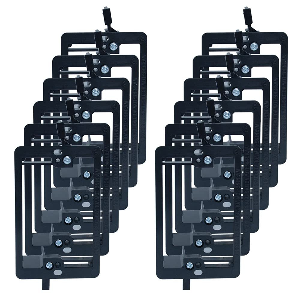 1 Gang Low Voltage Mounting Bracket for Passing Though Telephone Wires, Network Cables, HDMI, Coaxial, Speaker Cables, TVCable, Pack of 12, Black, 24 Screws and Cutting Template Included