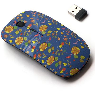 2.4G Wireless Mouse with Cute Pattern Design for All Laptops and Desktops with Nano Receiver - Fall Fruits Sunflowers