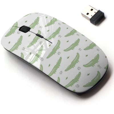 2.4G Wireless Mouse with Cute Pattern Design for All Laptops and Desktops with Nano Receiver - Crocodile Repeating