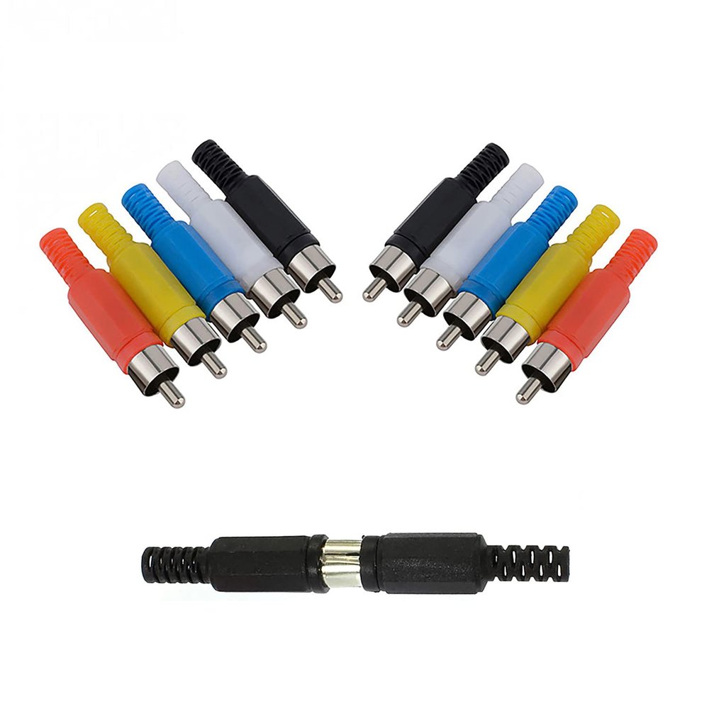 Chironal 12pcs/lot Plastic Lotus Audio and Video Head RCA Male Welding Head AV Male Plug Lotus Plug Welding Connector 4 Colors Red Black White and Yellow (Male 12)