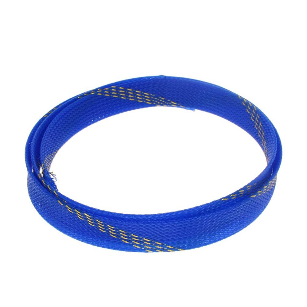 Aicosineg Wire Braided Protective Sleeve for Cable Split Power Cord Protection Flame Retardant Cable Manage Blue and Gold 7/9inch 3ft 1Pcs