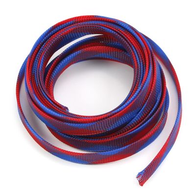 Aicosineg 16ft PET Flexible Braided Cable Sleeve 0.62inch Width Wire Loom Sleeving and Organizer Flexible Wire Mesh Sleeve Wrap Protector for TV Audio PC Cords from Pets Chewing Blue and Red